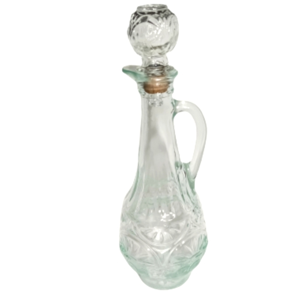 Vintage Daisy Green clear Glass Decanter pitcher cork stopper. - Picture 1 of 13